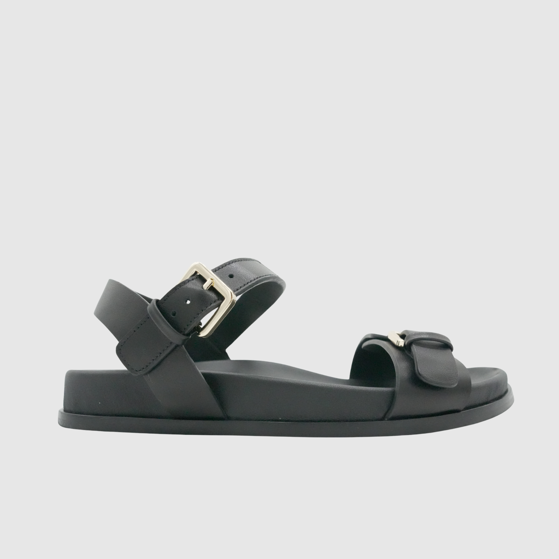Black wide fit shoes for women with gold buckles. Bunion shoes for women
